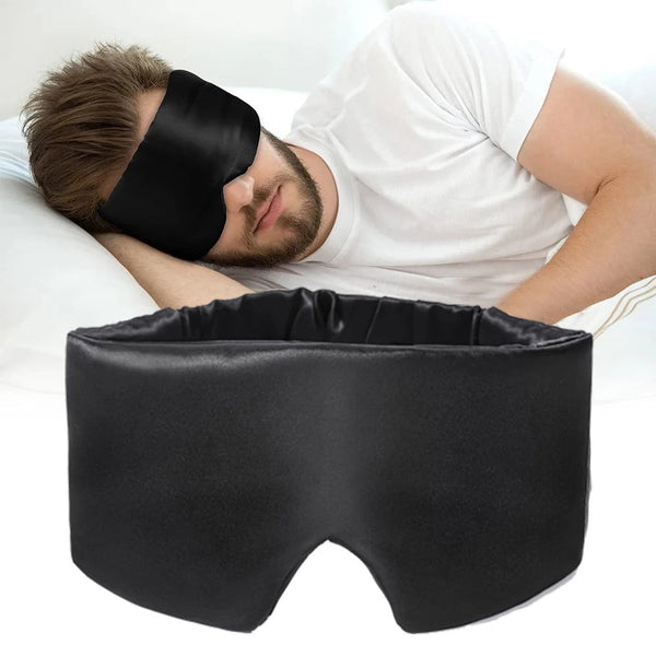 Zwarte slaapmasker voor mannen, comfortabel en lichtgewicht, ideaal voor een goede nachtrust en ontspanning. Perfect voor reizen en thuisgebruik.