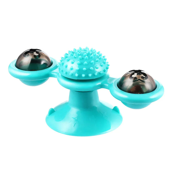 Blauwe interactieve katten speelgoed met zuignap en draaiende ballen, ideaal voor kattenvermaak en stressvermindering. Perfect voor actieve huisdieren.