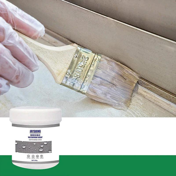 Kwast met transparante waterdichte coating op houten oppervlak, Jaysuing onzichtbare waterdichtingsmiddel, doe-het-zelf renovatie, bescherming tegen vocht.