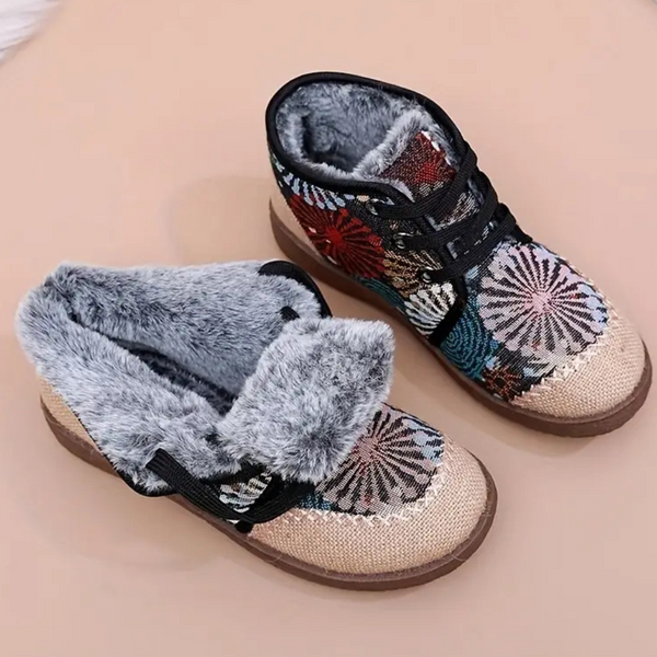 Multicolor gebreide winterlaarzen met bontvoering voor dames, comfortabele en warme schoenen, ideaal voor koude seizoenen, modieus en functioneel.