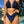 Blauwe bikini dames, haltertop en hoge taille slip, strandmode, zomerkleding, stijlvolle badkleding, zwembad achtergrond, zonlicht.