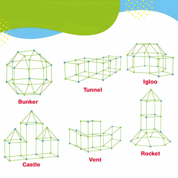 Bouwspeelgoedstructuren: bunker, tunnel, iglo, kasteel, ventilatie, raket. Educatief constructiespeelgoed voor kinderen, creatief bouwen.