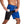Man in blauwe sportshorts met ingebouwde zwarte zak, toont smartphone-opslag. Ideaal voor hardlopen, fitness en sportactiviteiten.