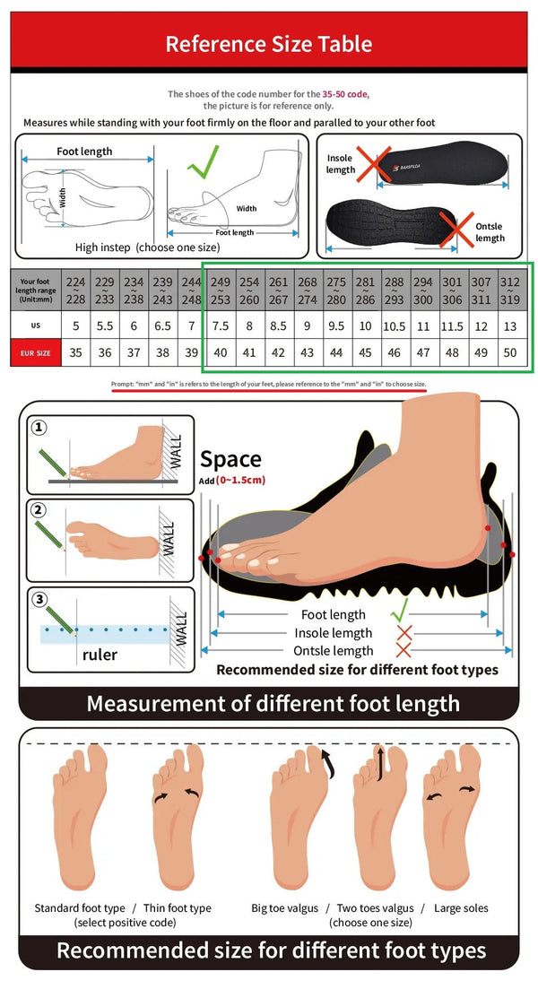 Maattabel schoenen, voetlengte meten, aanbevolen schoenmaat, verschillende voettypes, EU en US maten, inlegzool lengte, voetafwijkingen.