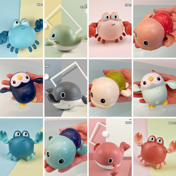 Speelgoed badfiguren set, kleurrijke dieren, krab, pinguïn, walvis, octopus, kindvriendelijk, waterpret, badtijd, educatief, duurzaam materiaal.