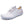 Witte minimalistische hardloopschoen met grijze accenten, ademend mesh, elastische veters en antislipzool. Perfect voor sport en casual gebruik.