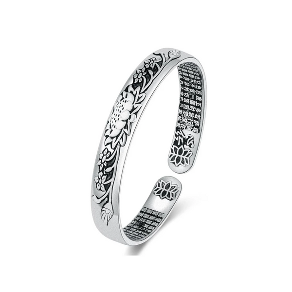 Zilveren armband met bloemmotief, open ontwerp, gedetailleerd gegraveerd, elegante sieradenaccessoire, geschikt voor dames en heren.