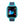 Blauwe smartwatch met rechthoekig scherm, toont tijd, datum, weer en hartslag. Geschikt voor fitness en dagelijks gebruik. Modern design.