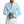 Man in lichtblauw linnen overhemd met opstaande kraag, gecombineerd met beige broek. Modieuze herenkleding, casual stijl, zomeroutfit.