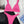Roze ribgebreide bikini set met triangel top en hoge taille slip, gestyled op zwarte leren rok en witte blouse. Perfect voor strandmode.