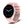 Roze smartwatch met ronde wijzerplaat, blauwe en witte wijzers, siliconen band. Stijlvol horloge voor dames, modieus en functioneel.
