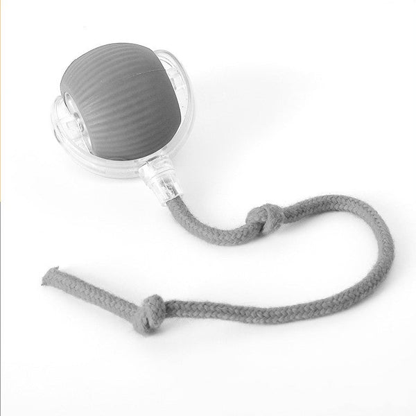 Grijze siliconen bijtring met touw, ideaal voor baby's tandjes, BPA-vrij, veilig en duurzaam speelgoed voor peuters, ergonomisch ontwerp.