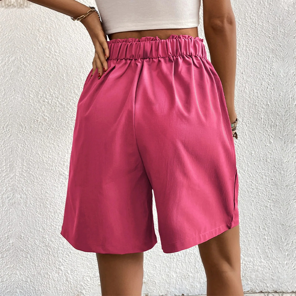 Roze dames short met elastische tailleband, casual zomerstijl, comfortabele pasvorm, perfect voor dagelijks gebruik en stranduitjes.