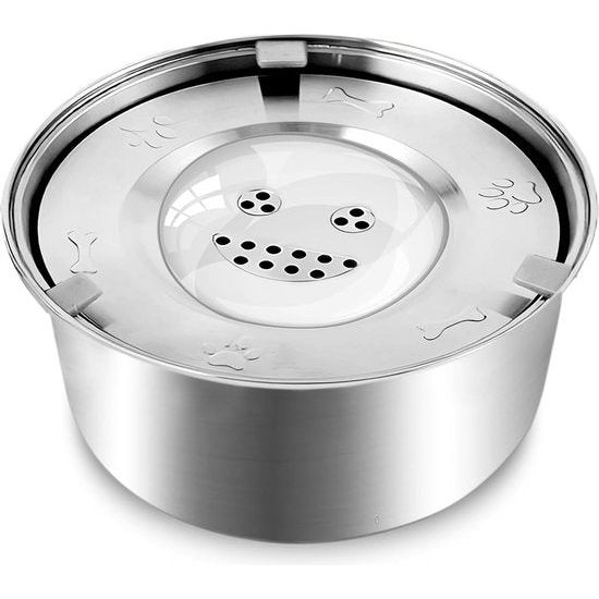 Roestvrijstalen hondenvoerbak met anti-mors deksel, smiley gezicht en pootafdrukken. Ideaal voor huisdieren, duurzaam en gemakkelijk schoon te maken.