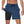 Man in blauwe sportshorts met zwarte compressielaag, toont zakken en elastische tailleband. Ideaal voor fitness en hardlopen.