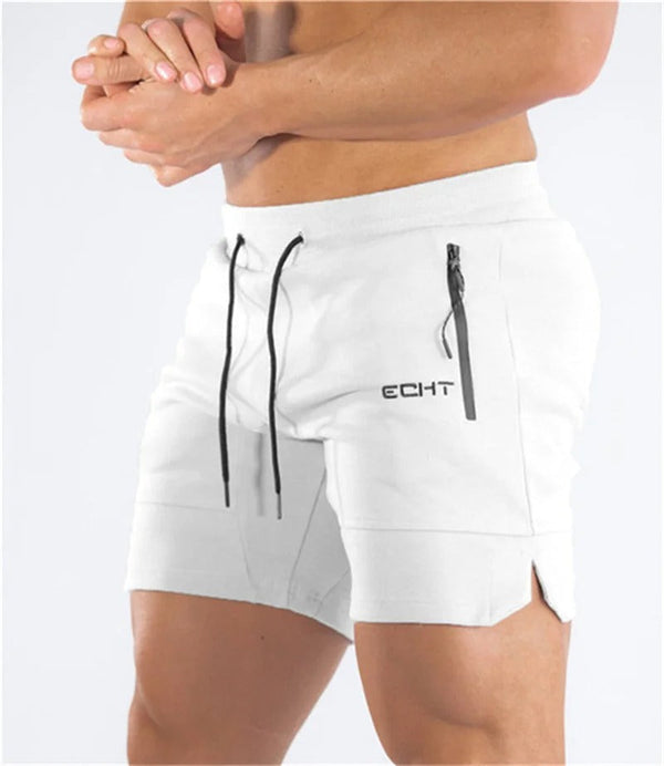 Witte sportshorts voor heren met trekkoord en ritszakken, merk ECHT. Ideaal voor fitness en hardlopen. Comfortabele pasvorm, moderne stijl.