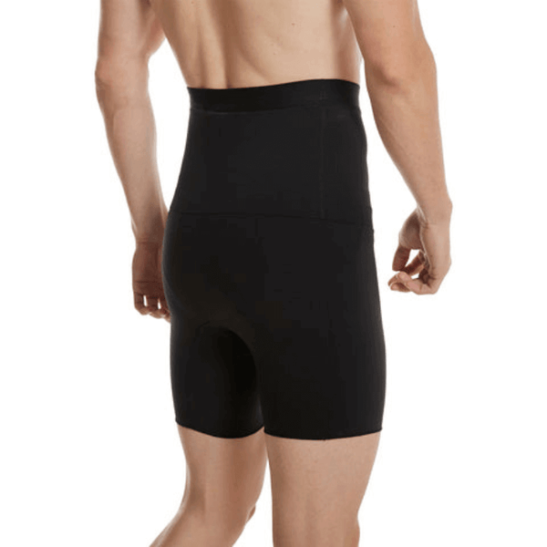 Man in zwarte compressieshorts, rugaanzicht. Ideaal voor sport en fitness, biedt ondersteuning en comfort. Geschikt voor dagelijks gebruik.