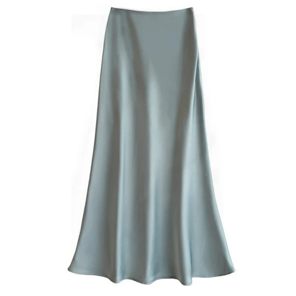 Lange zijden rok in lichtblauw, vloeiende A-lijn, elegant en stijlvol. Perfect voor casual en formele gelegenheden. Tijdloze mode voor dames.
