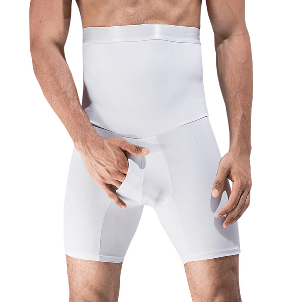 Witte herenshaper met hoge taille, naadloos ontwerp, bevordert slanke taille en buikondersteuning. Ideaal voor dagelijks gebruik en sport.