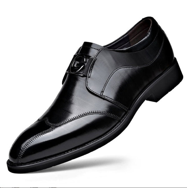 Zwarte leren herenschoen met gesp, glanzend design, formele stijl. Perfect voor zakelijke gelegenheden en stijlvolle outfits.