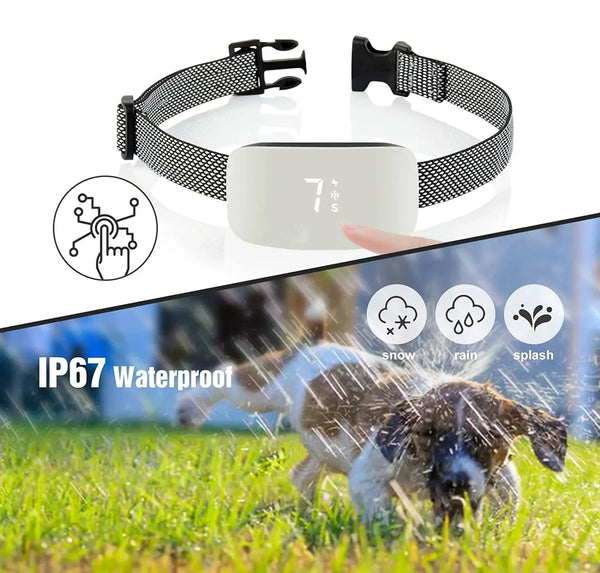 Automatische anti-blaf hondenhalsband, oplaadbaar, IP67 waterdicht, elektrische trainingshalsband, blafstopper, geschikt voor regen en sneeuw.