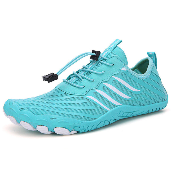 Turquoise barefoot schoenen, antislip, ademend, orthopedisch ontwerp, modieuze trainers. Ideaal voor comfort en stijl.