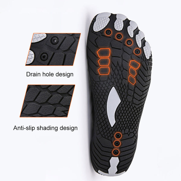 Zwarte barefoot schoenen met antislip zool, ademend ontwerp en orthopedische ondersteuning. Ideaal voor sport en dagelijks gebruik.