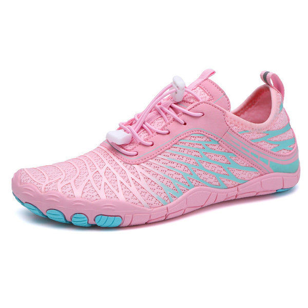 Roze barefoot schoenen, ademend en antislip, met turquoise accenten. Orthopedisch ontwerp, ideaal voor mode en comfort.