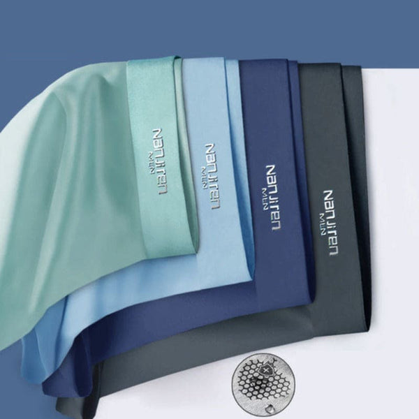 Moderne heren boxershorts in diverse blauwtinten, gemaakt van ademend, ultradun grafeen en ijszijde. Comfortabel en stijlvol ondergoed voor mannen.
