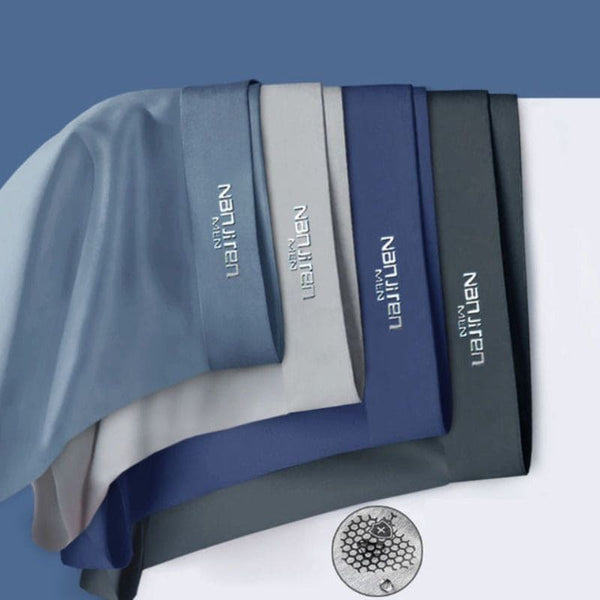 Zijdeachtige mannen boxershorts in diverse kleuren, ademend en ultradun, met grafeen technologie voor comfort en stijlvol design.
