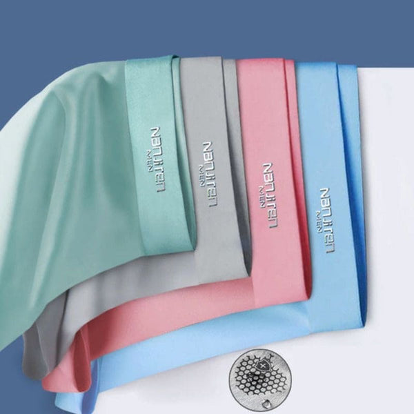 Zijde-ijs boxershorts voor mannen in blauw, roze en grijs. Ademend, comfortabel en ultradun ondergoed met grafeen technologie.