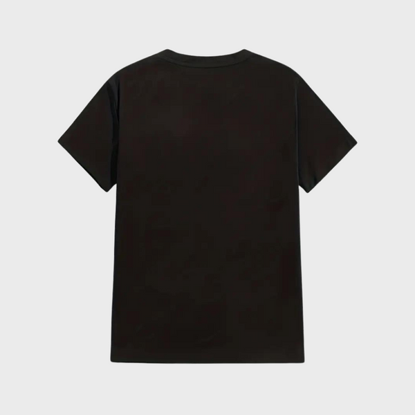 Zwarte T-shirt achterkant, uniseks, korte mouwen, casual stijl, effen kleur, katoenmix, geschikt voor dagelijks gebruik, modieuze basic top.