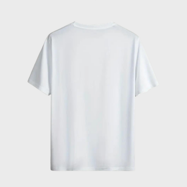 Witte katoenen T-shirt voor heren, achterkant, effen ontwerp, korte mouwen. Perfect voor casual outfits. Hoogwaardige basic kleding.