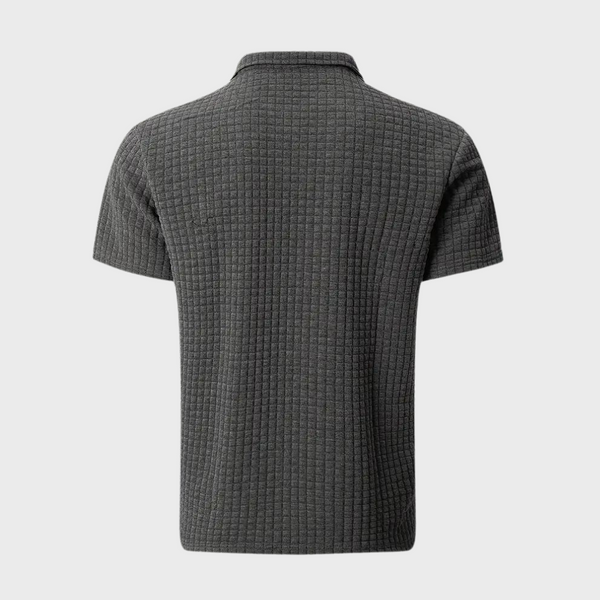 Grijze herenpolo met korte mouwen, textuurpatroon, comfortabele pasvorm. Ideaal voor casual en zakelijke outfits. Hoogwaardige kwaliteit.