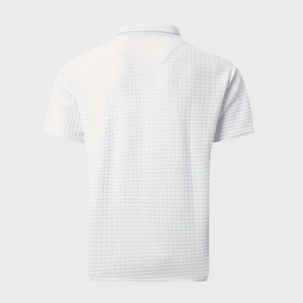 Witte herenpolo met korte mouwen, geruit patroon en klassieke kraag. Hoogwaardige katoenen stof, ideaal voor casual en formele gelegenheden.