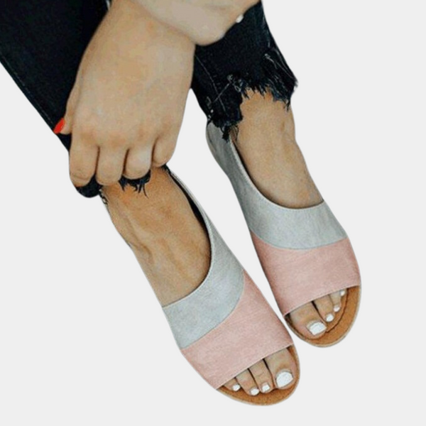 Roze en grijze dames sandalen, open teen, casual stijl, comfortabel ontwerp, perfect voor zomerse outfits en dagelijks gebruik.