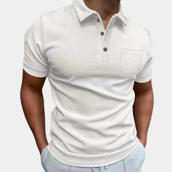 Witte herenpolo met korte mouwen, knoopsluiting en borstzak. Stijlvolle casual kleding voor mannen, perfect voor zomerse outfits.