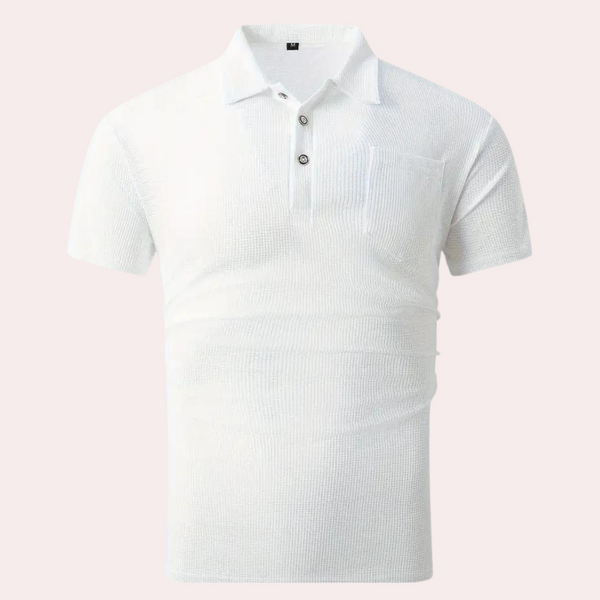 Witte herenpolo met korte mouwen, knoopsluiting en borstzak. Stijlvolle casual kleding voor mannen, perfect voor zomerse gelegenheden.