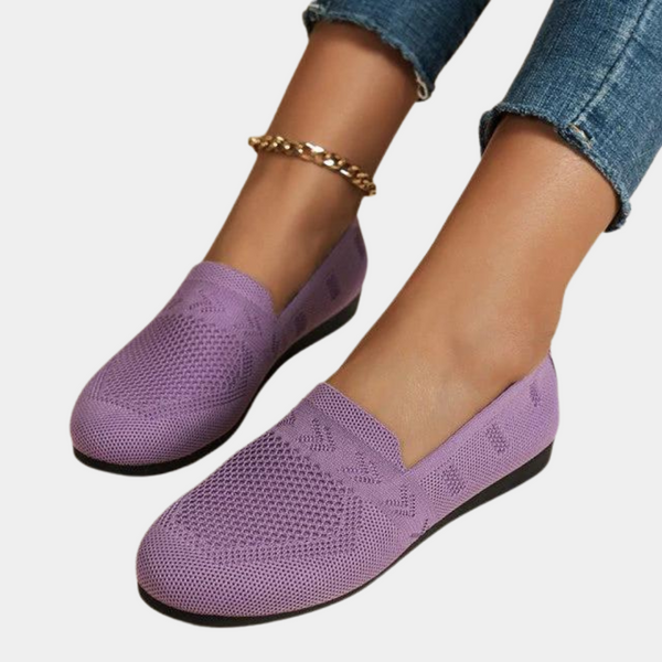 Paarse dames loafers, gebreid ontwerp, comfortabele pasvorm, casual stijl, perfect voor dagelijks gebruik, trendy schoenen, modeaccessoire.