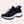 Zwarte en paarse sportschoen met witte zool, ademend mesh bovenwerk, elastische veters. Perfect voor hardlopen en fitness. Unisex sneaker.