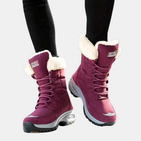 Bordeaux winterlaarzen met bontvoering, sportief ontwerp, stevige zool, ideaal voor koude weersomstandigheden, damesmode, warme schoenen.