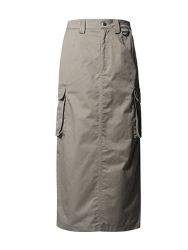 Lange kaki cargorok met zakken, damesmode, casual stijl, praktische en trendy kleding, geschikt voor dagelijks gebruik en outdoor activiteiten.