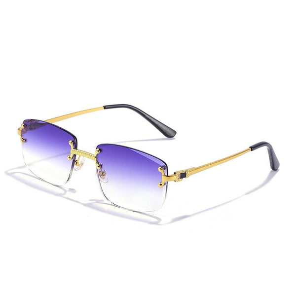 Luxe designer zonnebril met blauw-gradiënt lenzen, metalen montuur, randloos, vierkant, unisex. Perfect voor modieuze mannen en vrouwen.