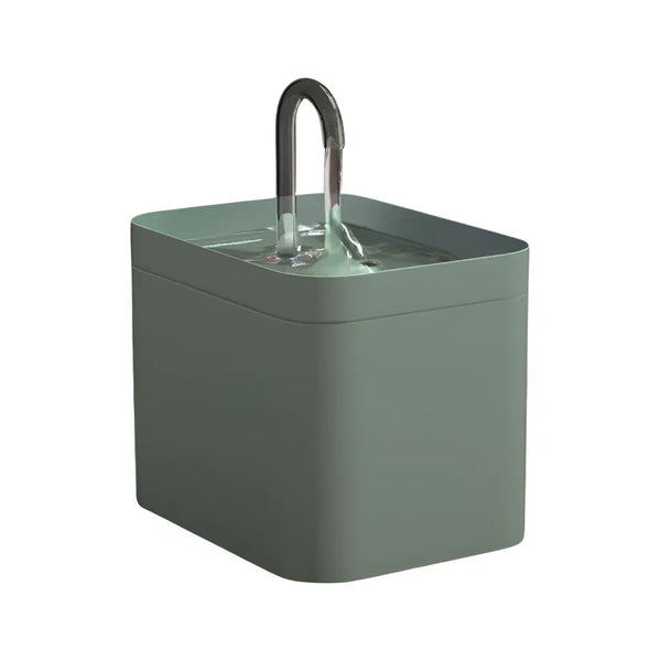 Groene automatische kattenwaterfontein met gebogen tuit, modern design, huisdierdrinkfontein, stille pomp, geschikt voor katten en kleine honden.
