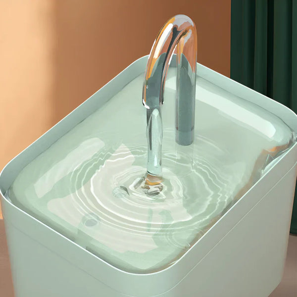Moderne kattenfontein met transparante waterbak en gebogen kraan, ideaal voor huisdieren. Stijlvol design, eenvoudig schoon te maken, huisdierbenodigdheden.
