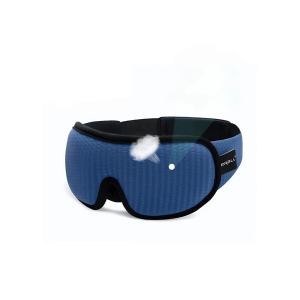 Ergonomisch blauw slaapmasker met drukvrij oogontwerp, ideaal voor comfortabele nachtrust en ontspanning. Perfect voor reizen en meditatie.