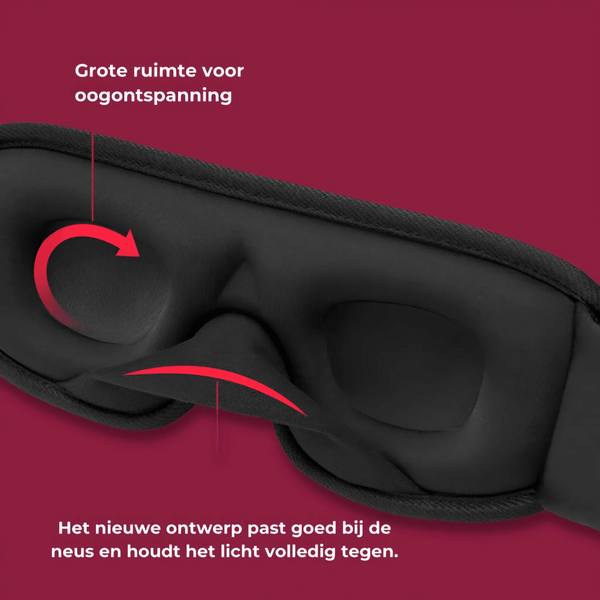 Ergonomisch slaapmasker met drukvrij oogontwerp, zwart, comfortabele pasvorm, lichtdicht, ideaal voor ontspanning en betere slaapkwaliteit.
