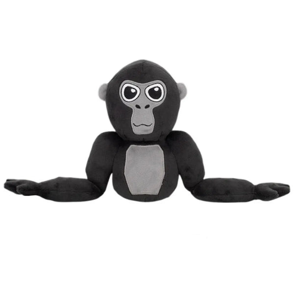 Pluche gorilla knuffel met uitgestrekte armen, zwart en grijs, ideaal voor kinderen. Zacht speelgoed, perfect als cadeau of decoratie.