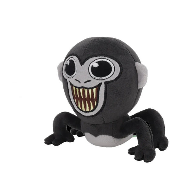 Pluche Gorilla Tag knuffel met grote ogen en brede glimlach, zwart en grijs, perfect voor kinderen en verzamelaars. Populair speelgoed cadeau.