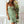 Vrouw in groene zomerjurk met bloemenprint, leunt tegen witte veranda. Perfecte outfit voor zomermode, strandkleding, casual stijl.